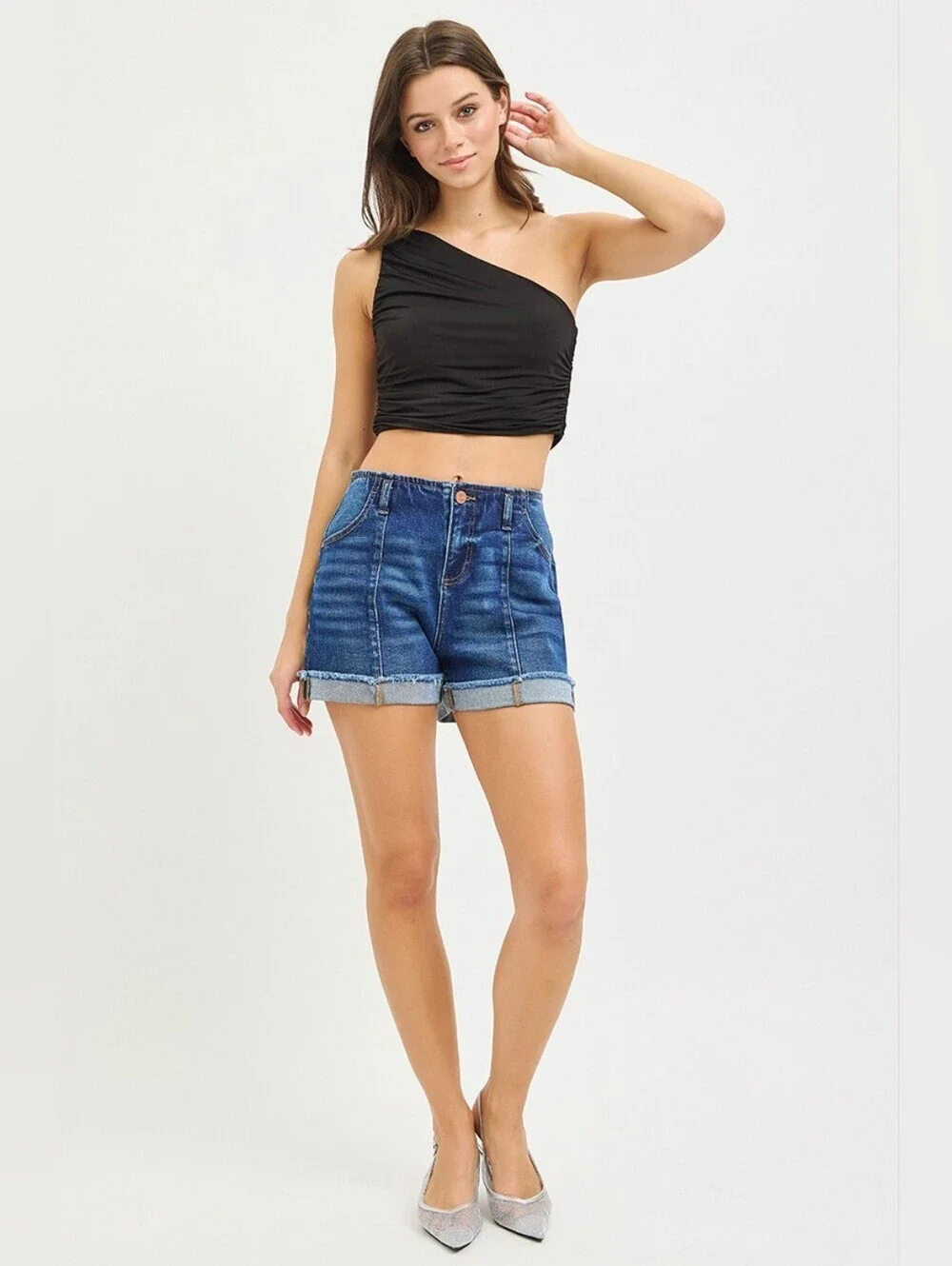 RISEN Dark Wash Denim Shorts Seam Detail Cuffed Slouchy Relaxed Various NEW